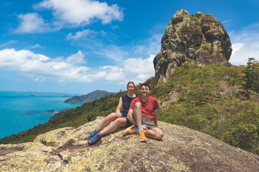 Walking The Whitsundays Authors, Emma and Anthony Colfelt at Whitsunday Cairn